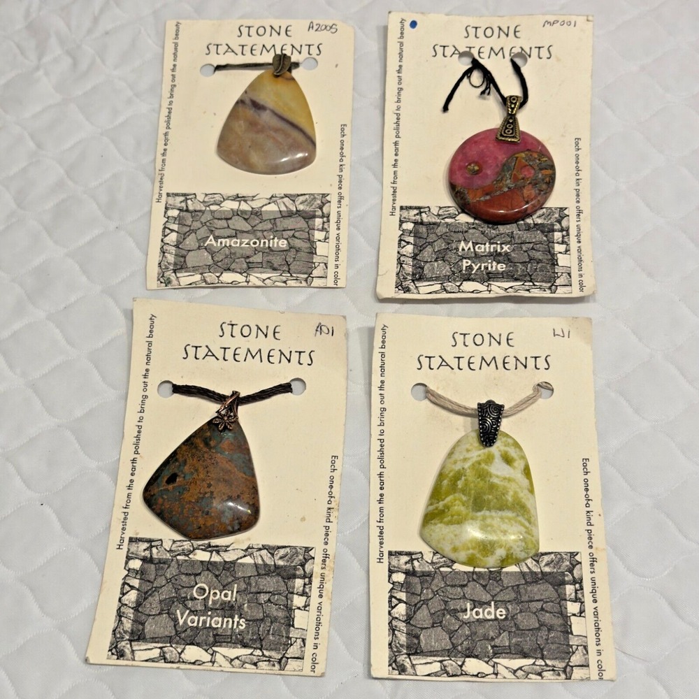Lot Set 4 Jade Amazonite Pyrite Opal Stone Statements Pendant Pink Green Beige